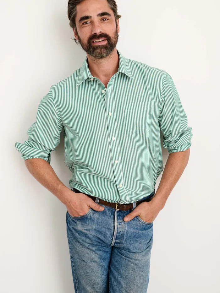Men Alex Mill Shirts Mill Shirt In Striped Portuguese Poplin Greenwhite