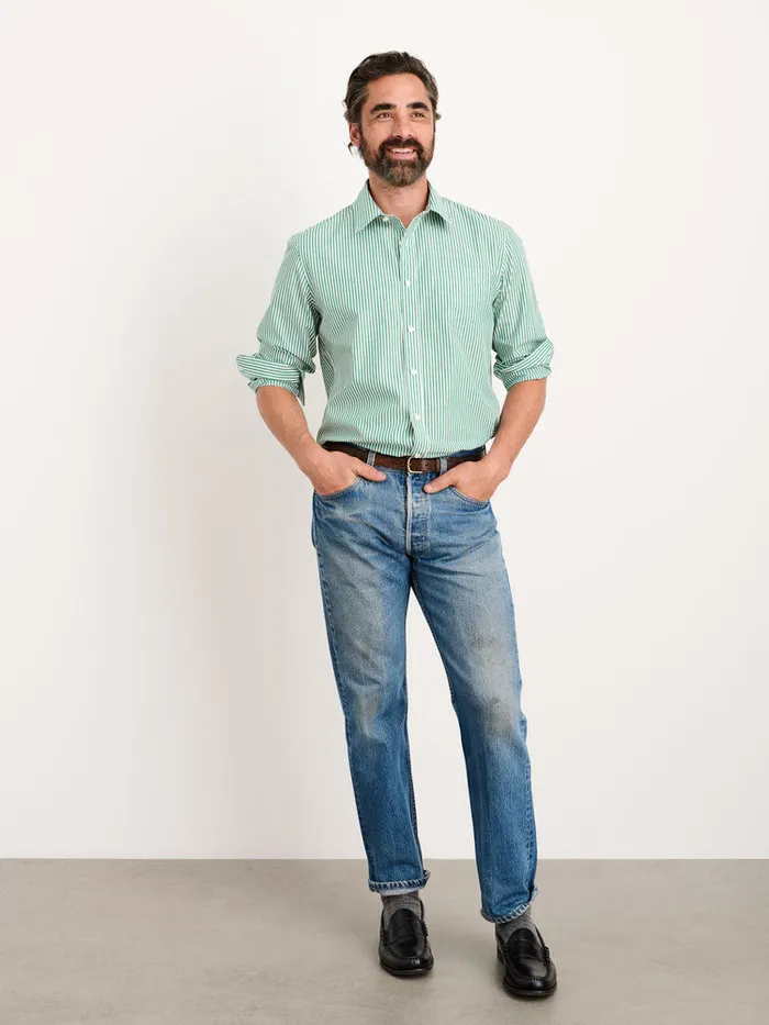 Men Alex Mill Shirts Mill Shirt In Striped Portuguese Poplin Greenwhite