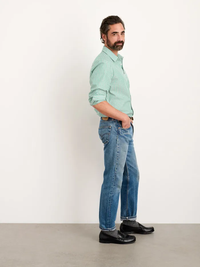 Men Alex Mill Shirts Mill Shirt In Striped Portuguese Poplin Greenwhite