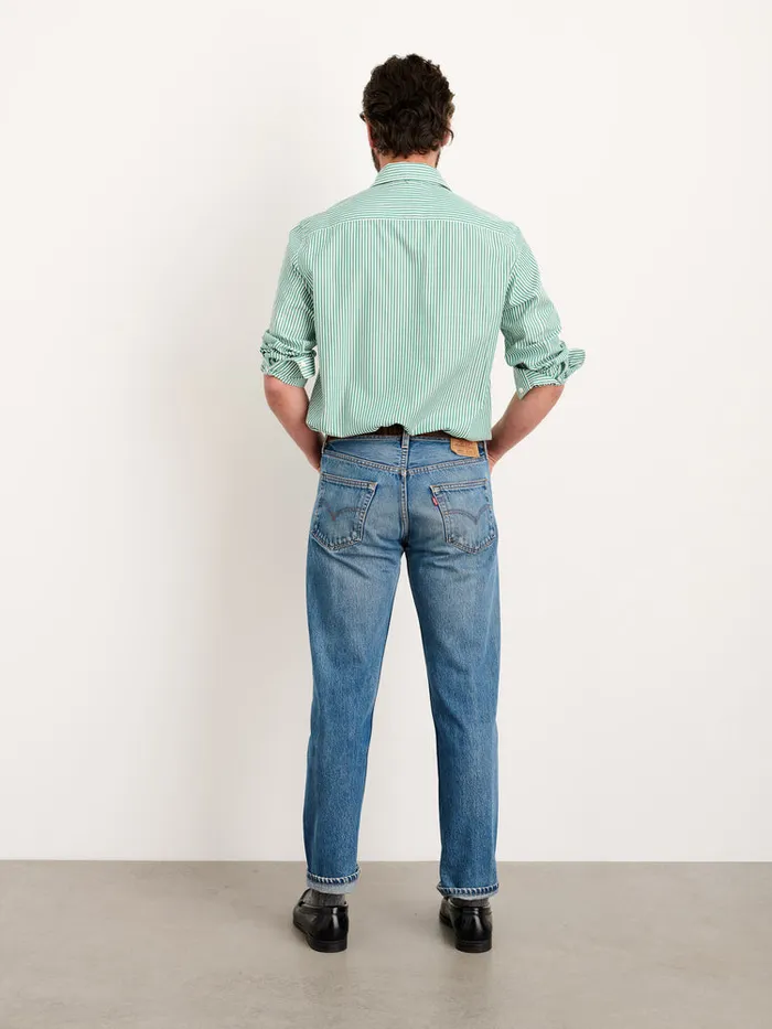 Men Alex Mill Shirts Mill Shirt In Striped Portuguese Poplin Greenwhite