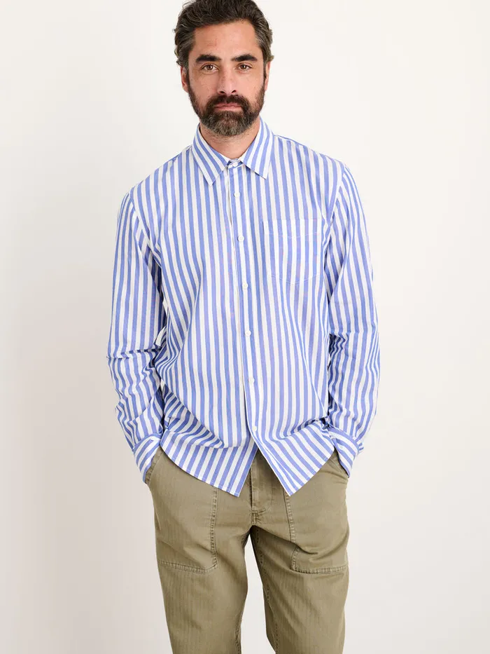 Men Alex Mill Shirts Mill Shirt In Wide Striped Portuguese Poplin Bluewhite