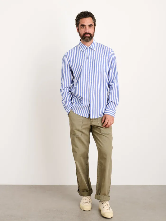 Men Alex Mill Shirts Mill Shirt In Wide Striped Portuguese Poplin Bluewhite