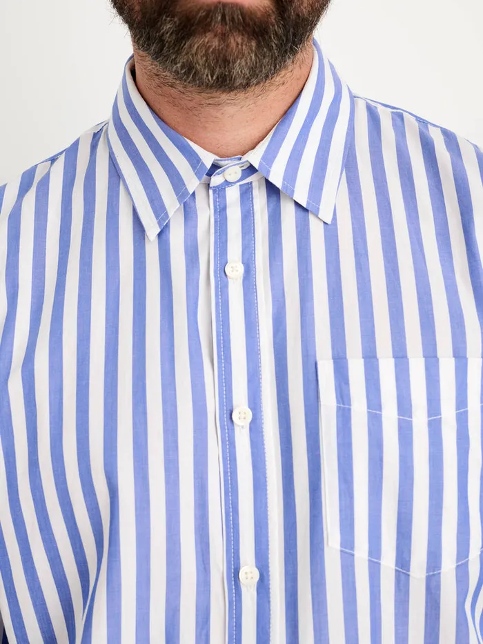 Men Alex Mill Shirts Mill Shirt In Wide Striped Portuguese Poplin Bluewhite