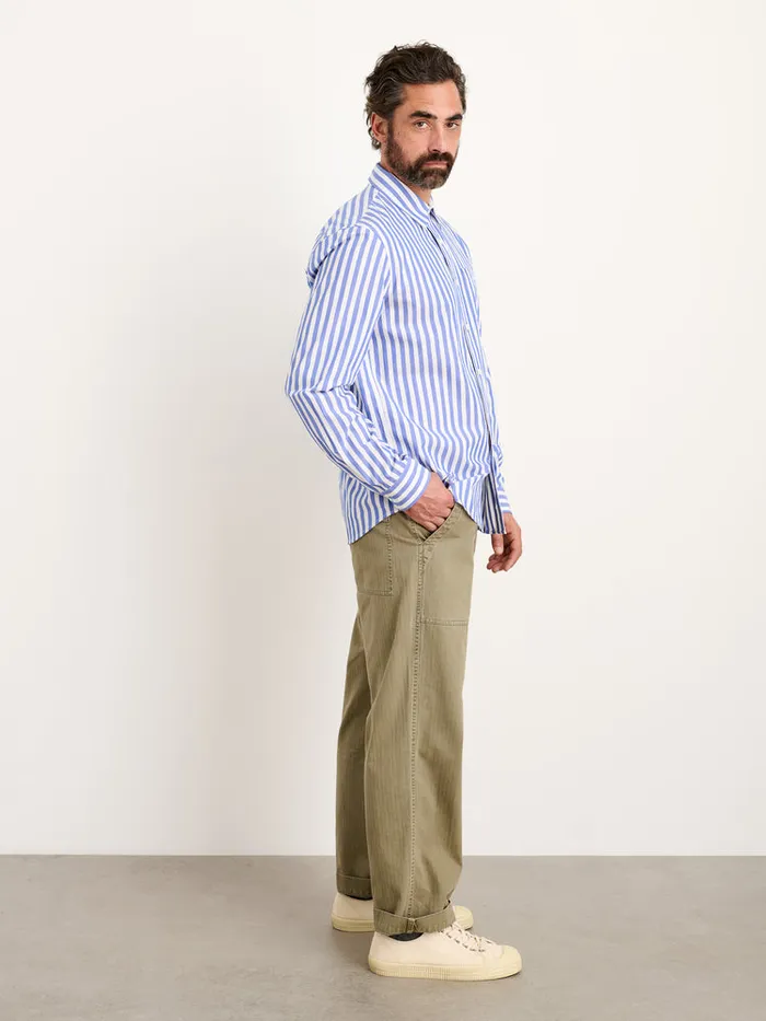 Men Alex Mill Shirts Mill Shirt In Wide Striped Portuguese Poplin Bluewhite