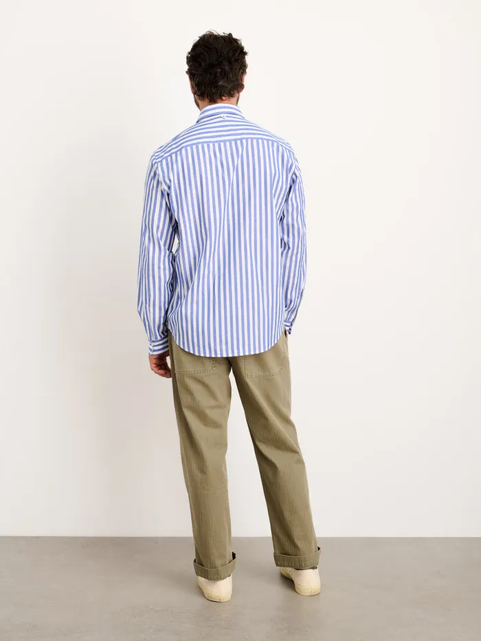 Men Alex Mill Shirts Mill Shirt In Wide Striped Portuguese Poplin Bluewhite