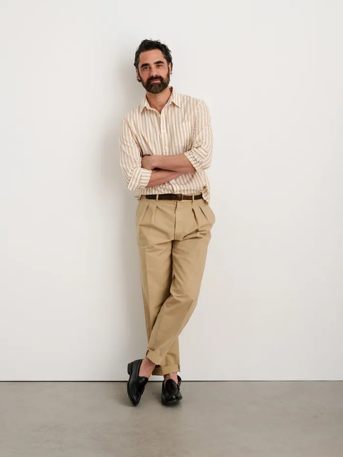 Men Alex Mill Shirts Mill Shirt In Wide Striped Portuguese Poplin Khakiwhite