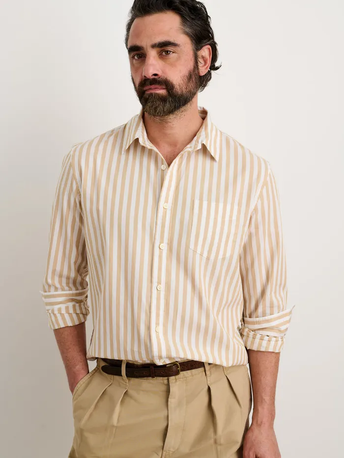Men Alex Mill Shirts Mill Shirt In Wide Striped Portuguese Poplin Khakiwhite