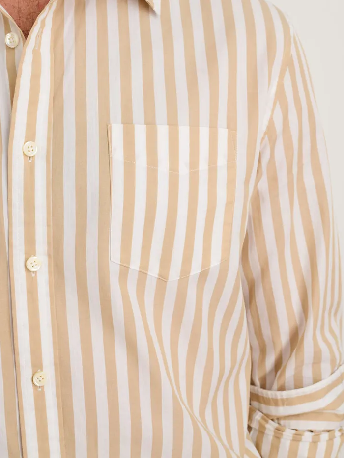 Men Alex Mill Shirts Mill Shirt In Wide Striped Portuguese Poplin Khakiwhite
