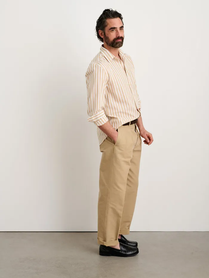 Men Alex Mill Shirts Mill Shirt In Wide Striped Portuguese Poplin Khakiwhite