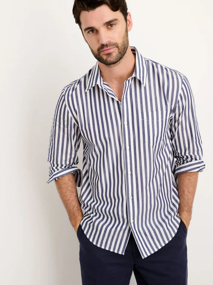 Men Alex Mill Shirts Mill Shirt In Wide Striped Portuguese Poplin Navywhite