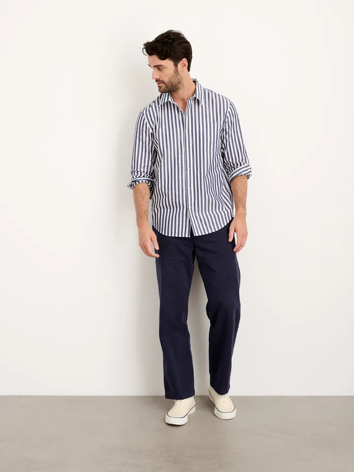 Men Alex Mill Shirts Mill Shirt In Wide Striped Portuguese Poplin Navywhite