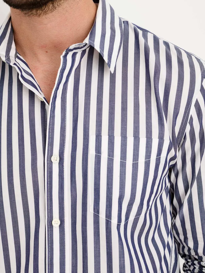 Men Alex Mill Shirts Mill Shirt In Wide Striped Portuguese Poplin Navywhite