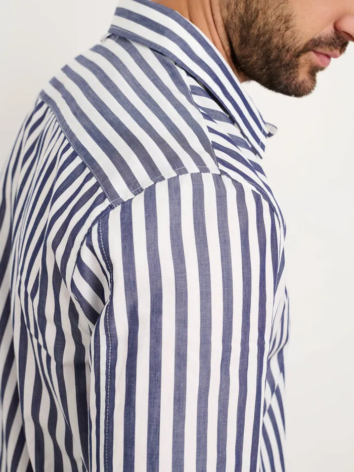 Men Alex Mill Shirts Mill Shirt In Wide Striped Portuguese Poplin Navywhite