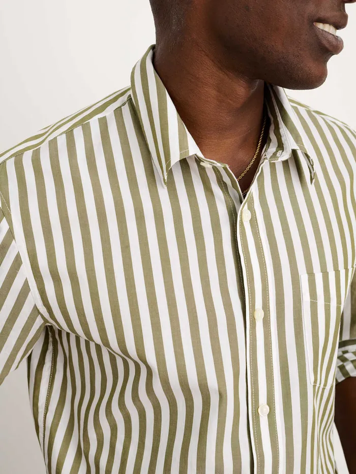 Men Alex Mill Shirts Mill Shirt In Wide Striped Portuguese Poplin Olivewhite