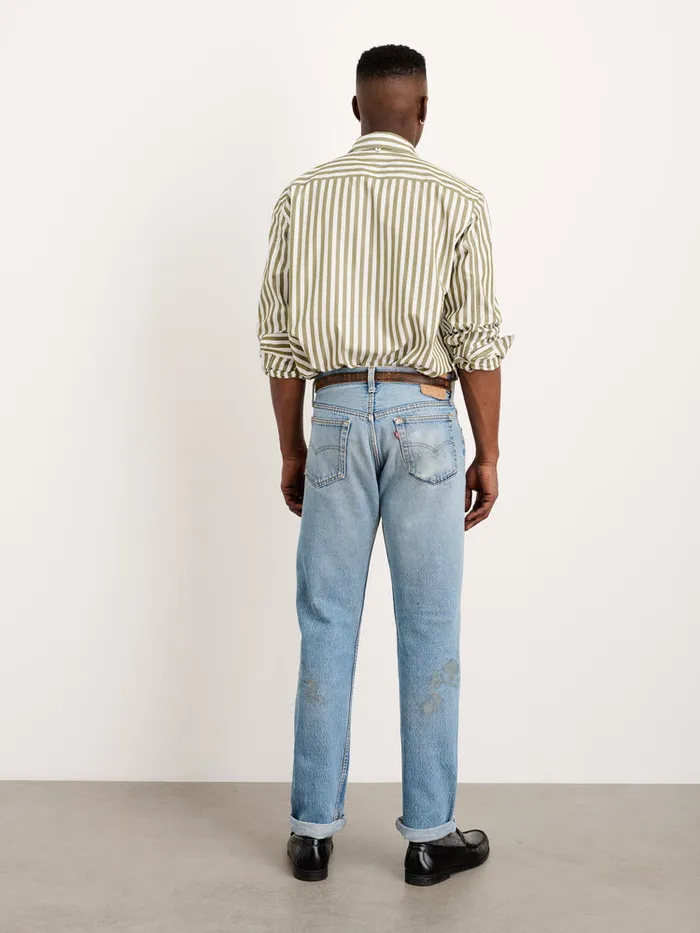 Men Alex Mill Shirts Mill Shirt In Wide Striped Portuguese Poplin Olivewhite