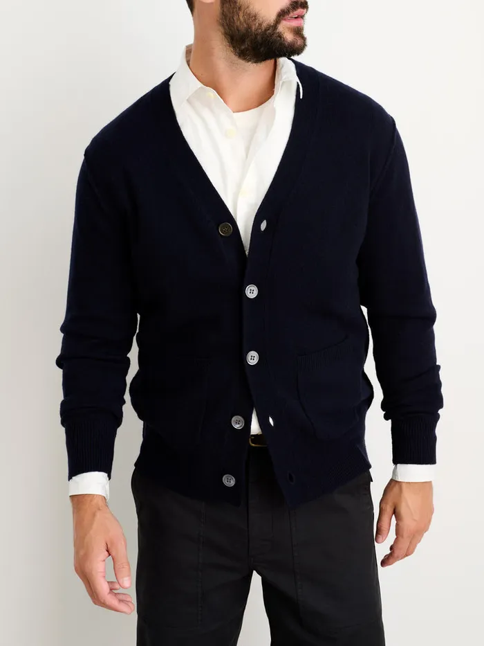 Men Alex Mill Sweaters Sweatshirts Ellsworth Reverse Seam Cardigan In Merino Wool Navy