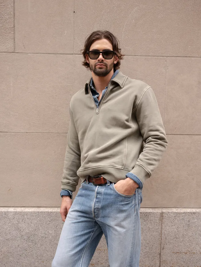 Men Alex Mill Sweaters Sweatshirts Som Half Zip Sweatshirt In Fleece Olive
