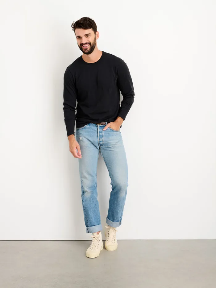 Men Alex Mill Tees Polos Standard Long Sleeve TShirt In Slub Cotton Black