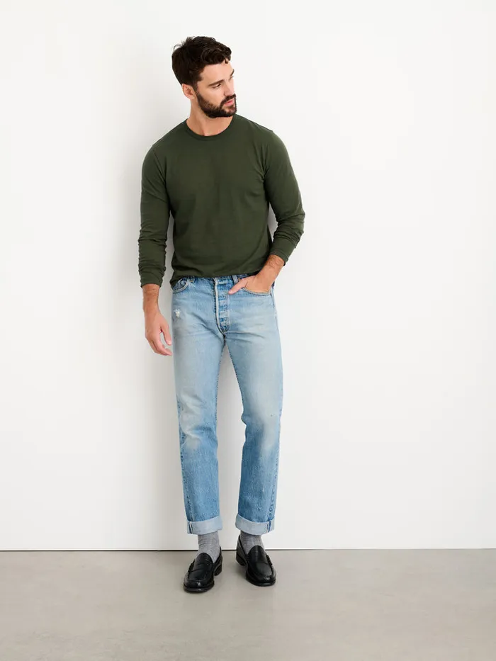 Men Alex Mill Tees Polos Standard Long Sleeve TShirt In Slub Cotton Deep Forest