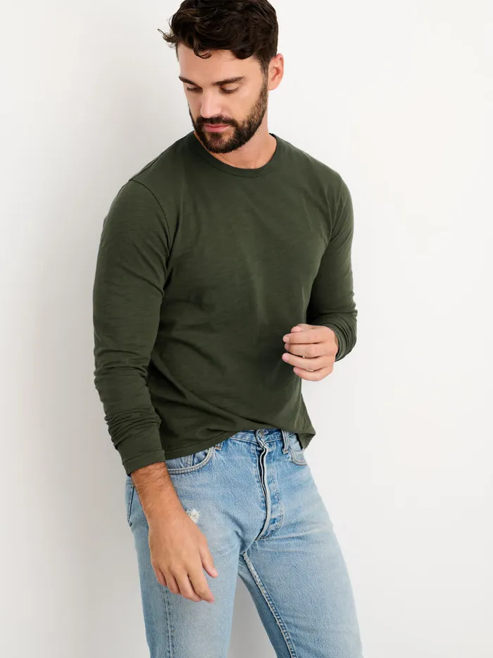 Men Alex Mill Tees Polos Standard Long Sleeve TShirt In Slub Cotton Deep Forest