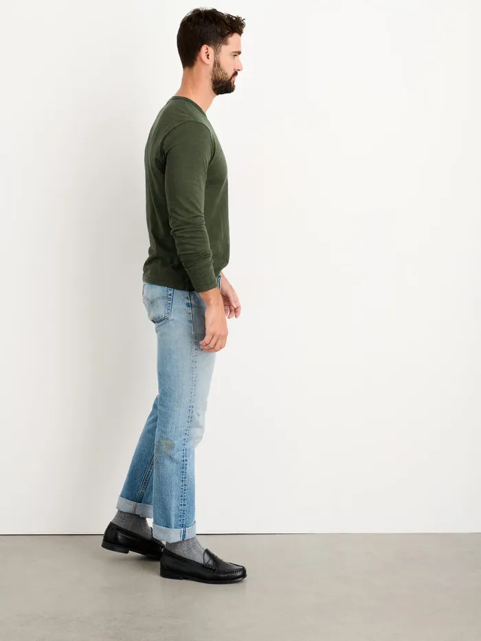 Men Alex Mill Tees Polos Standard Long Sleeve TShirt In Slub Cotton Deep Forest