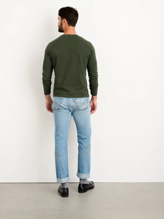 Men Alex Mill Tees Polos Standard Long Sleeve TShirt In Slub Cotton Deep Forest