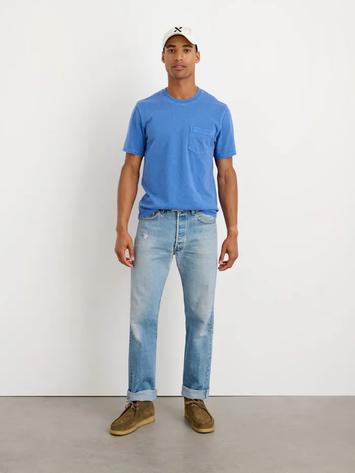 Men Alex Mill Tees Polos Vintage Wash Pocket Tee Washed Cobalt