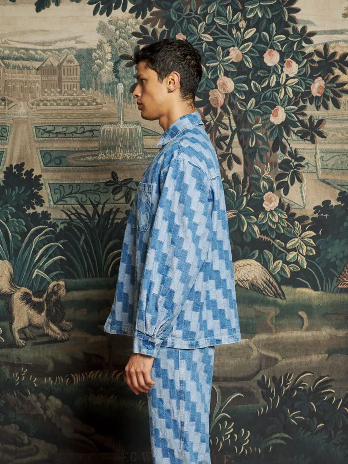 Men Ansel Patchwork Denim Shirt Indigo Blue Sister Jane Shirts