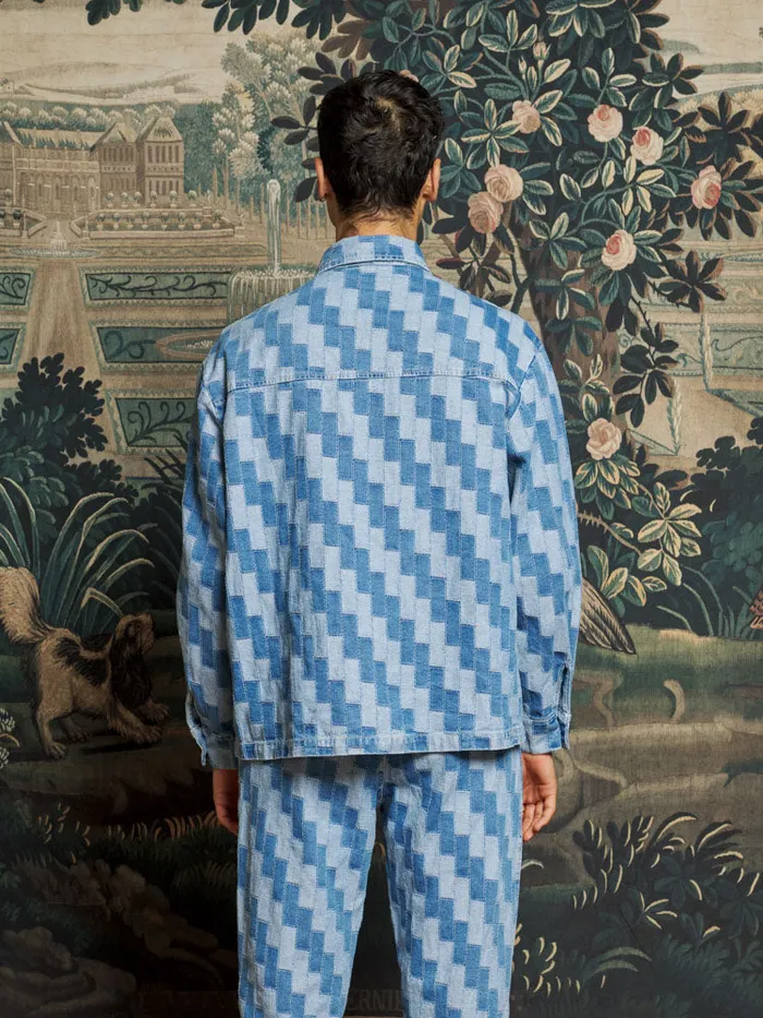Men Ansel Patchwork Denim Shirt Indigo Blue Sister Jane Shirts