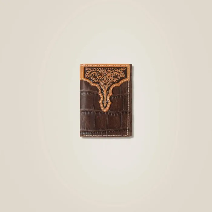 Men Bags and Wallets Ariat Alligator Trifold Wallet Brown
