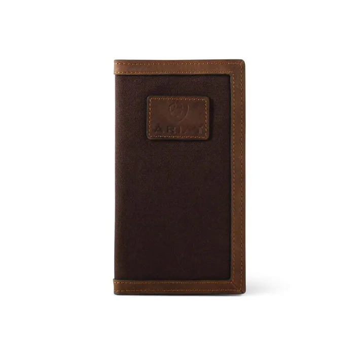 Men Bags and Wallets Ariat Canvas Logo Rodeo Wallet Brown