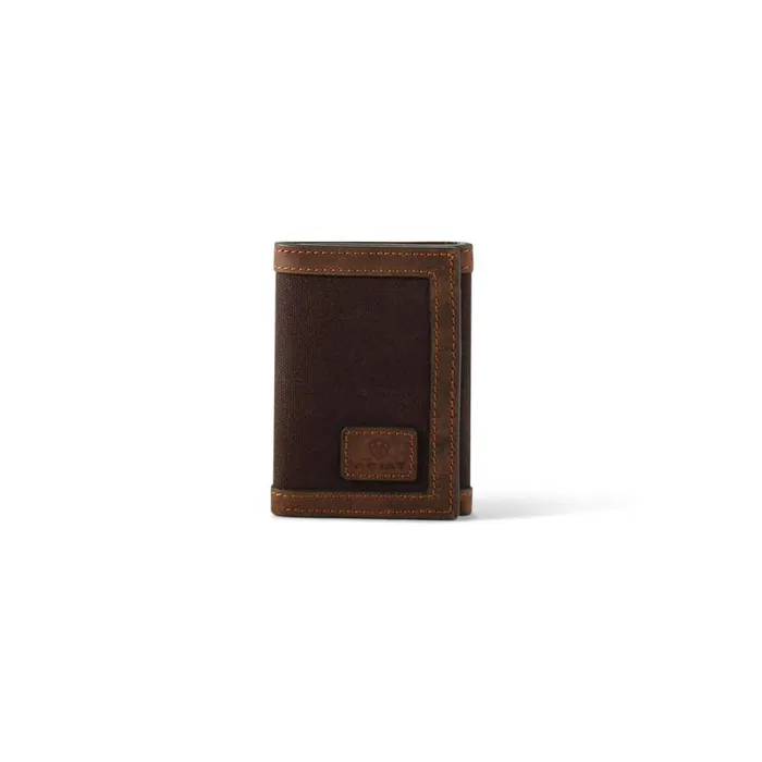 Men Bags and Wallets Ariat Canvas Logo Trifold Wallet Brown