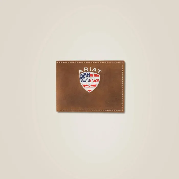 Men Bags and Wallets Ariat Flag Shield Bifold Wallet Brown