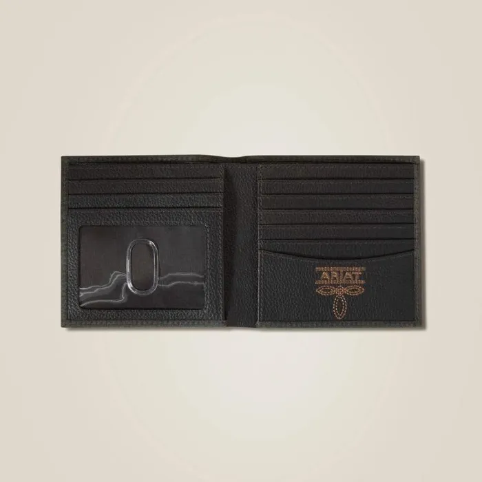 Men Bags and Wallets Ariat Pebble Leather Logo Bifold Wall Black