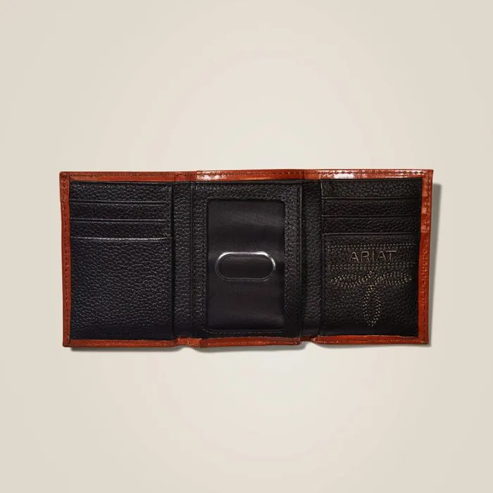Men Bags and Wallets Ariat Trifold Wallet Basketweave Calf Hair Brown