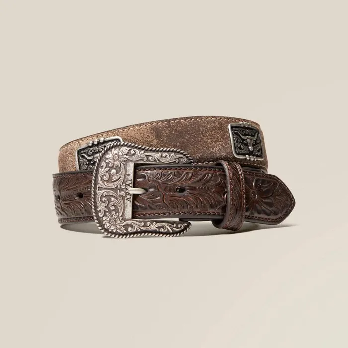Men Belts Ariat Steer Head Concho Belt Brown