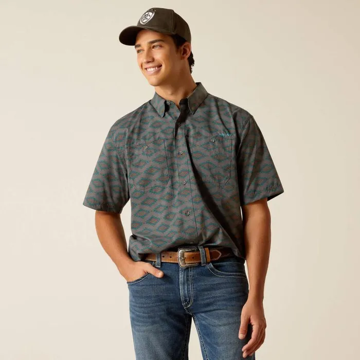Men Button Down Shirts Ariat 360 AirFlow Classic Fit Shirt Grey Pinstripe