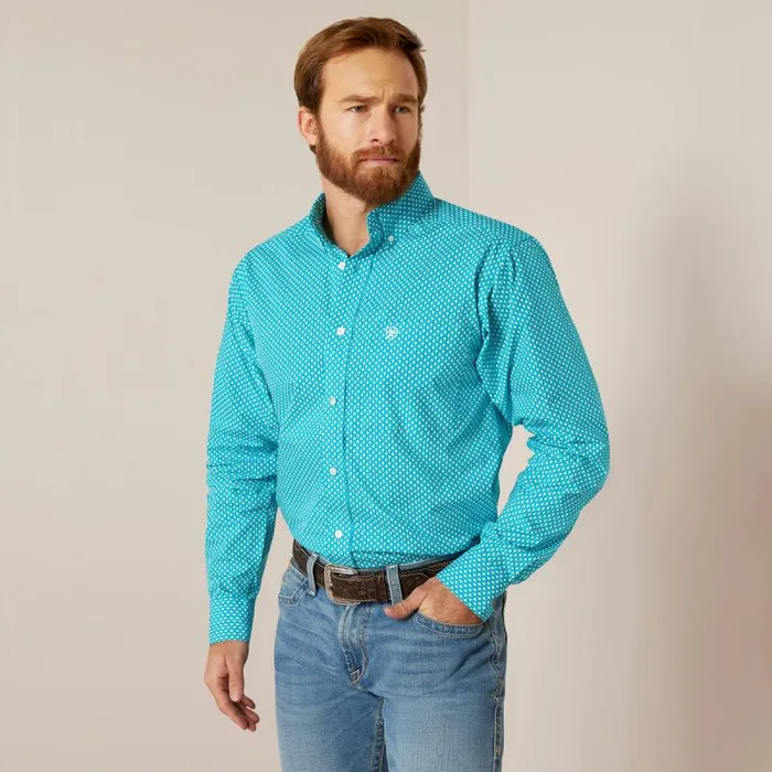 Men Button Down Shirts Ariat Blaine Fitted Shirt Lanai Turquoise
