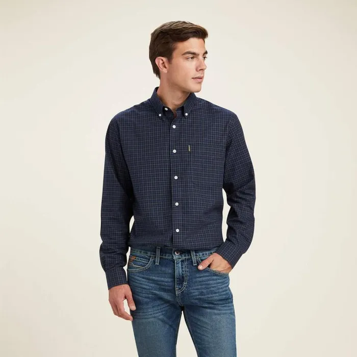 Men Button Down Shirts Ariat Clement Shirt Navy Tattersall