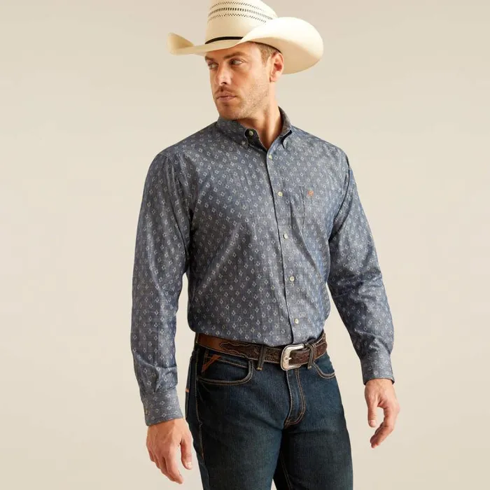 Men Button Down Shirts Ariat Dillon Classic Fit Shirt Chambray Blue