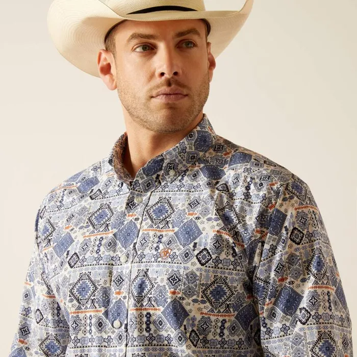 Men Button Down Shirts Ariat Donald Classic Fit Shirt Blue Men Button Down Shirts Ariat Donald Classic Fit Shirt Blue