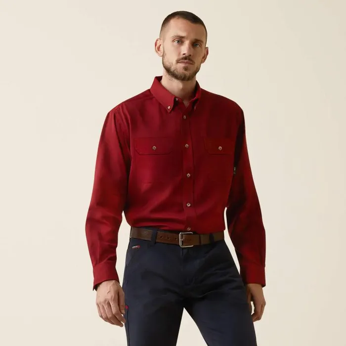 Men Button Down Shirts Ariat FR Air Inherent Work Shirt Red Heather