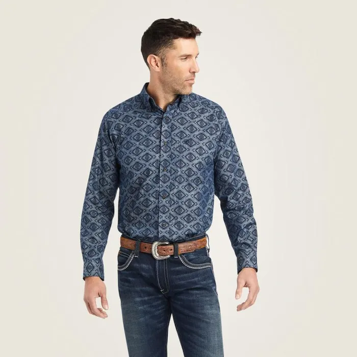 Men Button Down Shirts Ariat Keanu Classic Fit Shirt Chambray Blue