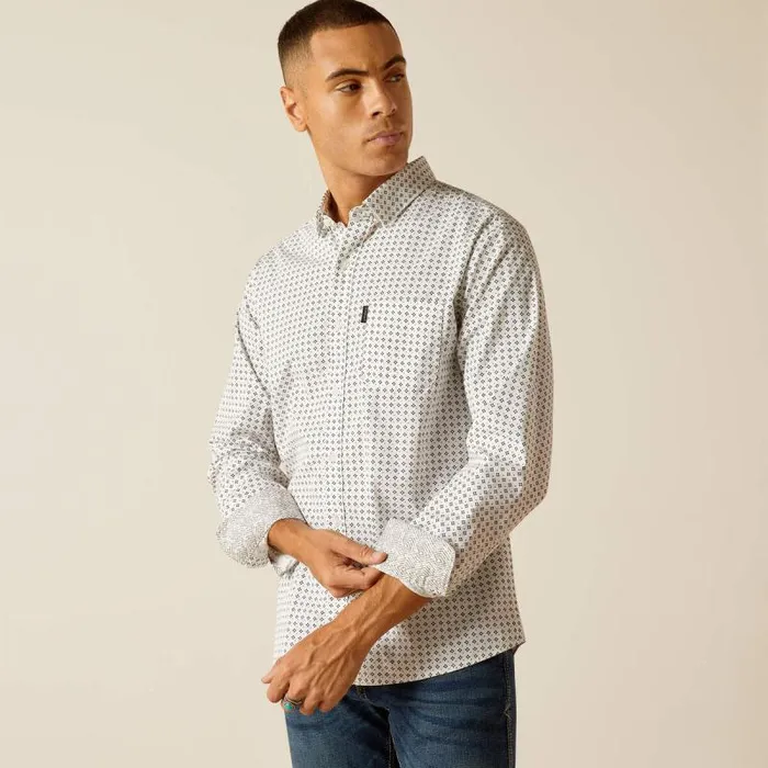 Men Button Down Shirts Ariat Major Stretch Modern Fit Shirt White
