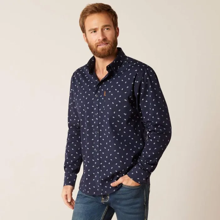 Men Button Down Shirts Ariat Marco Stretch Modern Fit Shirt Blue