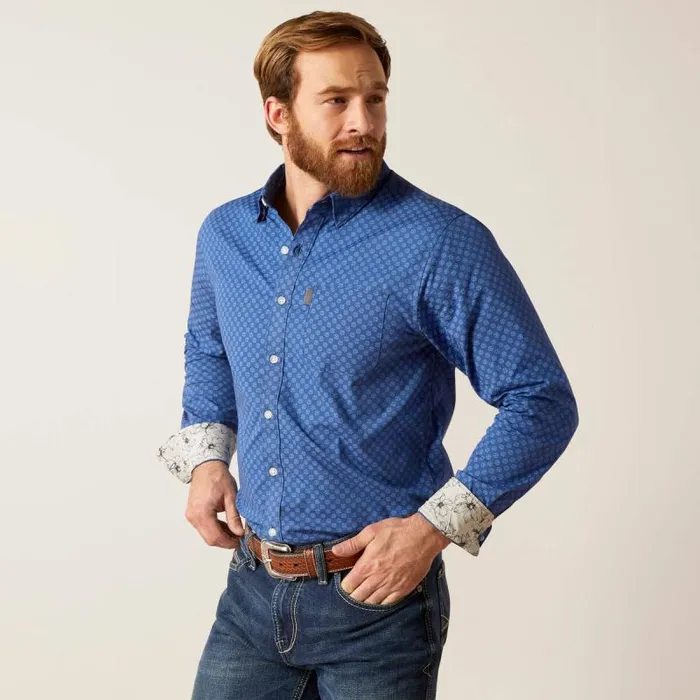 Men Button Down Shirts Ariat Maxwell Stretch Modern Fit Shirt Blue