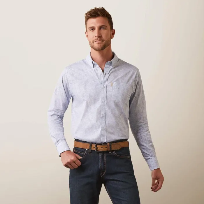 Men Button Down Shirts Ariat Medallion Stretch Modern Fit Shirt White