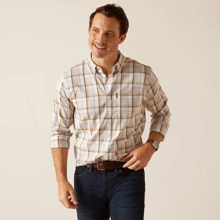 Men Button Down Shirts Ariat Napa Shirt Tan Check