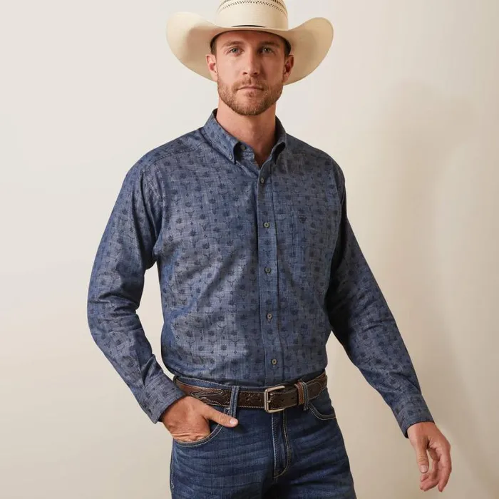 Men Button Down Shirts Ariat Noah Classic Fit Shirt Chambray Blue