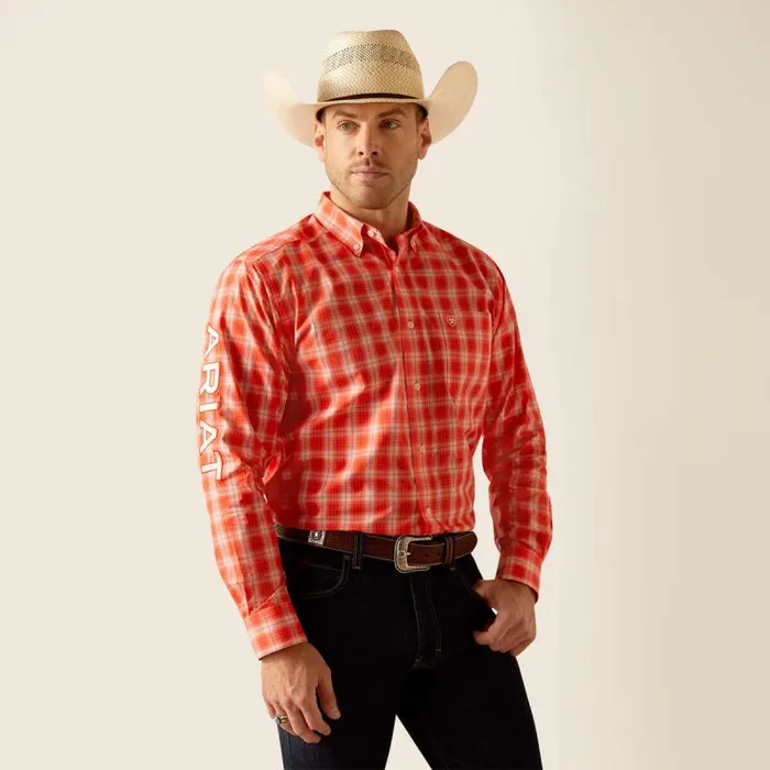 Men Button Down Shirts Ariat Pro Series Team Lewis Classic Fit Shirt Orange
